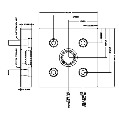 32-909012G-1 MODULAR SOLUTIONS PNEUMATIC PLATE 90MM X 90MM WITH GASKET 1/2" G THREADED CENTER THRU HOLE